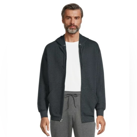 Pre-Loved Men’s Black Heather Fleece Full Zip Hoodie Jacket - Athletic Works - Picture 1 of 12